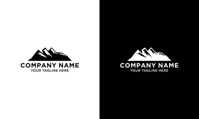 Mountains logo template with abstract peaks background. 