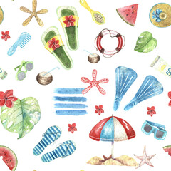 Summer beach collection watercolor illustration