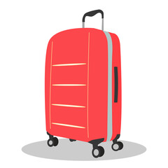 Red modern suitcase and baggage vector. luggage family in vacation. One big baggage. Travel flat design
