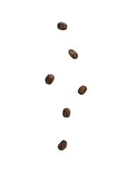 Coffee beans falling isolated on white background with clipping path.