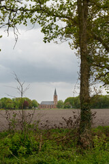 The Jacobskerk in the Dutch village Rolde, a gothic church on the edge of the village, bordering a field