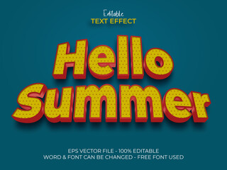 Text effect hello summer style theme. Editable text effect. Red yellow with pattern inside text.