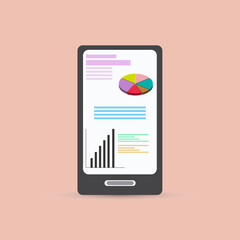 Business trend on smartphone screen with graphs.Vector illustration.
