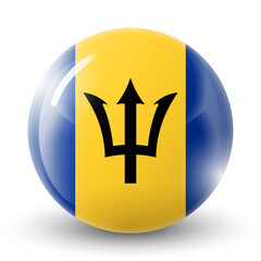 Glass light ball with flag of Barbados. Round sphere, template icon. National symbol. Glossy realistic ball, 3D abstract vector illustration highlighted on a white background. Big bubble