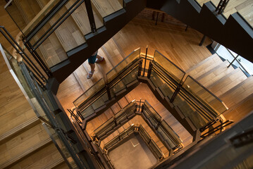 Wooden spiral staircase from above　俯瞰で見た木製の螺旋階段