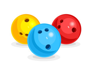 Bowling ball, red, blue and orange isolated on white background. Vector illustration