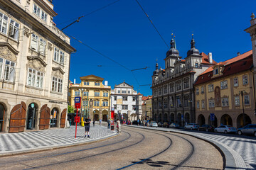 Obraz premium PRAGUE, CZECH REPUBLIC, 31 JULY 2020: tramway in the historic center