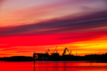 Fototapeta na wymiar Sunset over Stavanger harbour, Stavanger, Norway