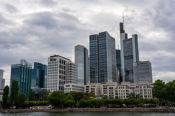Fototapeta premium FRANKFURT, GERMANY, 25 JULY 2020: View on the financial district in Frankfurt city
