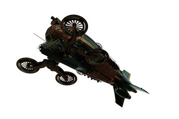 Foreign technologies from the first world Atlantis. An airplane isolated on the white background up 3D rendering, 3D illustration.