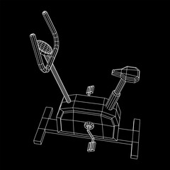 Excercise Bike. Gym equipment. Sport cardio fitness concept. Wireframe low poly mesh vector illustration.
