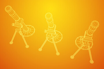 Fototapeta premium Firearm weapon army mortar and mine. Wireframe low poly mesh vector illustration