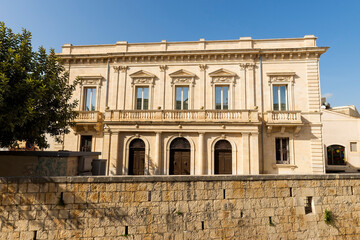 Fototapeta na wymiar Architectural Historic Buildings in Scicli, Province of Ragusa, Sicily, Italy – (Palazzo Favacchio Patane).