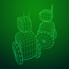 Robot Promoter LCD Screen on two wheels. Ad promo bot. Wireframe low poly mesh vector illustration