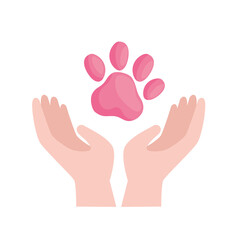 Obraz premium Cute pink dog print over hands
