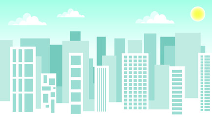 Architecture pattern. Cityscape silhouette with clouds. Day city skyline. VECTOR ILLUSTRATION.