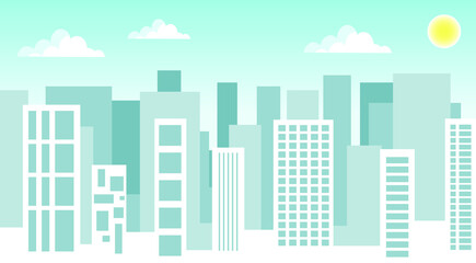 Obraz premium Architecture pattern. Cityscape silhouette with clouds. Day city skyline. VECTOR ILLUSTRATION.