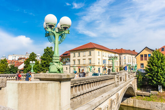 LJUBLJANA, SLOVENIA, 5th AUGUST 2019: The Dragon Bridge