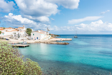 Beautiful town and beach of Cala d'Oliva in Asinara island, Sardinia