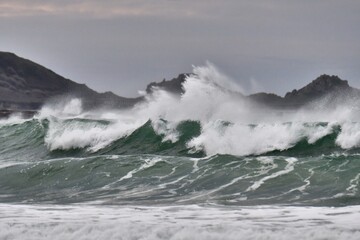 Beautiful waves on the coast in Brittany. France