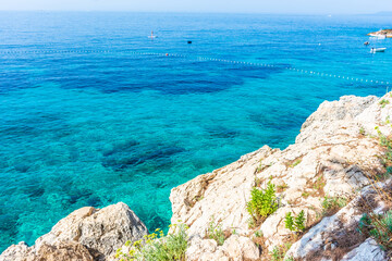 Cliffs over the Adriatic Sea next to Jagodna Beach, Hvar, Croatia