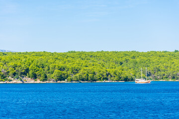 View of Hvar Island and its vegetation from the Adriatic Sea, Croatia