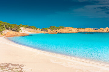 Amazing pink sand beach in Budelli Island, Maddalena Archipelago, Sardinia Italy