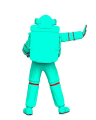 astronaut saying stop there on white background rear view