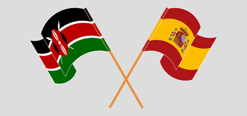 Crossed and waving flags of Kenya and Spain