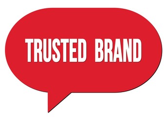 TRUSTED  BRAND text written in a red speech bubble