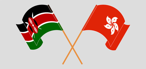 Crossed and waving flags of Kenya and Hong Kong