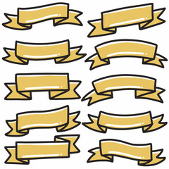 shape yellow ribbon icon banner hand-drawn doodle art and design element.