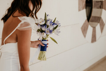 wedding details essentials white wedding dress dance bride in white robe getting ready for wedding...