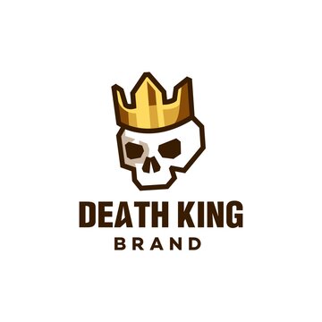 simple Crowned king skull logo vector, death king with royal gold crown mascot carton in minimal style