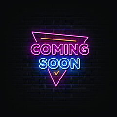 Coming soon neon signs vector. Design template neon sign