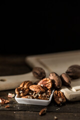 mockup nuts on wooden table 