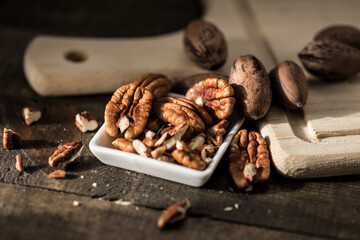 mockup nuts on wooden table 