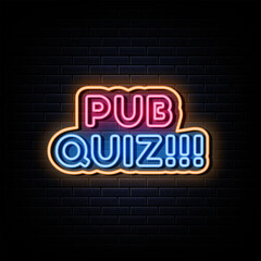 Pub quiz neon signs vector. Design template neon sign