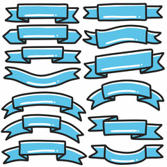 shape blue ribbon icon banner hand-drawn doodle art and design element.