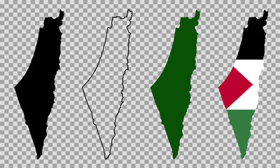 Set vector map flag of palestine isolated on white background. Vector illustration - obrazy, fototapety, plakaty