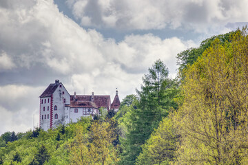 scenic view of a medieval castle against dramtic sky