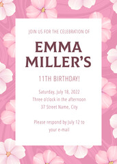 Invitation with pink flowers in the background. The font names are listed in the eps metadata description.