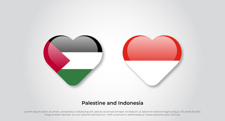 Love Palestine and Indonesia symbol. Heart flag icon. Vector illustration