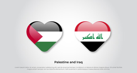 Love Palestine and Iraq symbol. Heart flag icon. Vector illustration