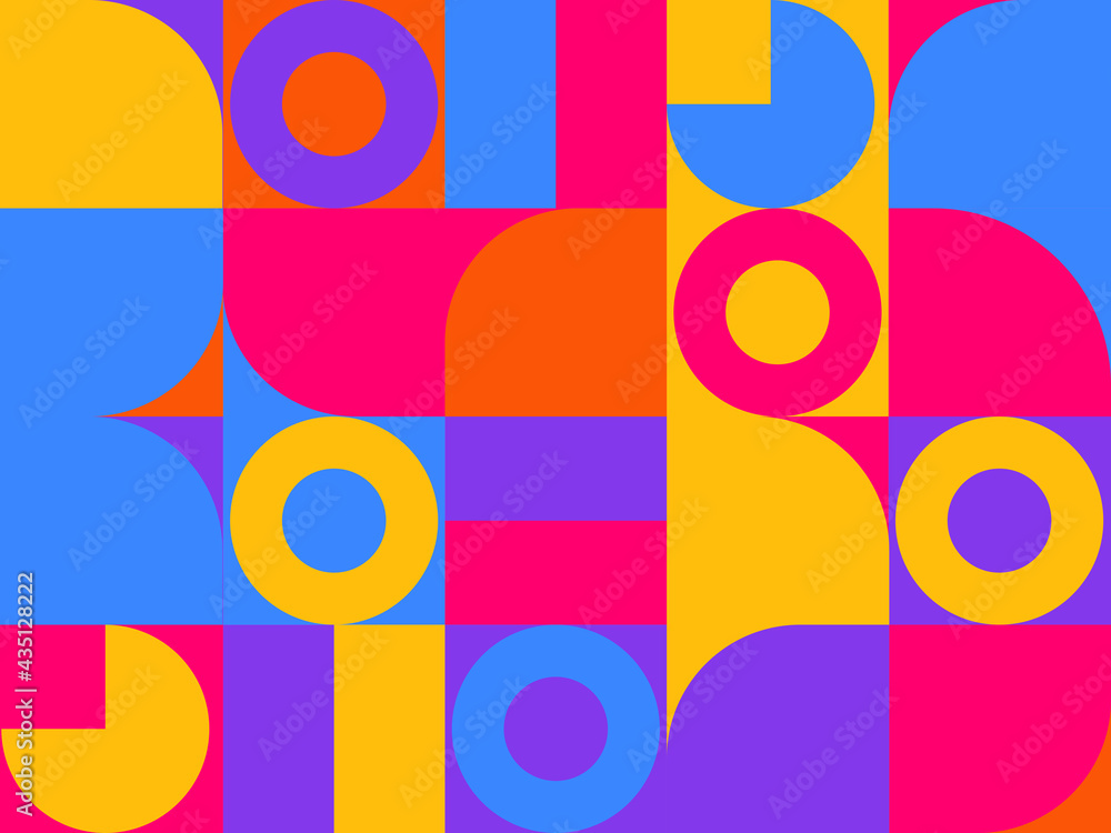 Poster geometric abstract bauhaus geometric pattern of vector background with rectangles, squares and circl