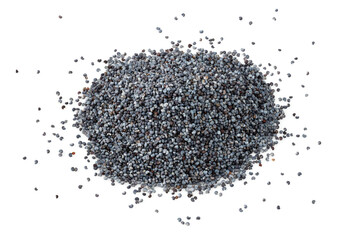 handful of poppy seeds closeup on white