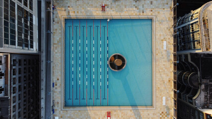 A swimming pool on the top of a building is seen completely empty due to the COVID-19 restrictions, in downtown Sao Paulo, Brazil.