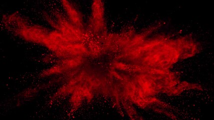 Super Slow Motion Shot of Red Powder Explosion Isolated on Black Background at 1000fps.