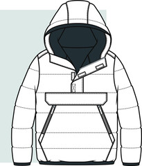 COAT, Fashion flat sketch. Technical drawing APPAREL template. Hooded coat flat drawing for kids © DeepPurple