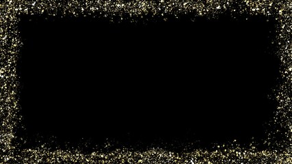 Gold glitter frame illustration with black background, decoration with resplendent design elements, shiny small parts around the framing